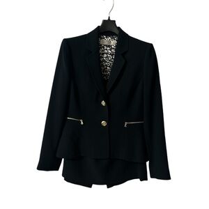 Tahari Arthur S. Levine 2 Piece Navy Blazer & Skirt Set, Size 6P, Gold Hardware